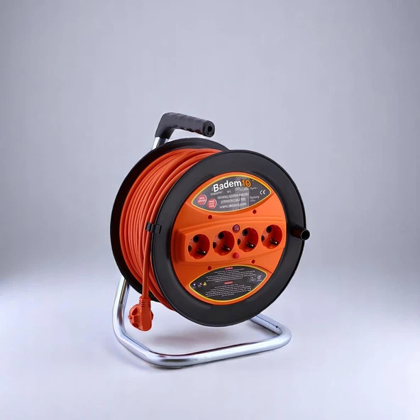 Uzatma Kablosu Makaralı CCA 3x1.5 mm 35 Metre Plastik Seyyar Makara Termal Sigortalı 4 Prizli Monofaze - Resim 5