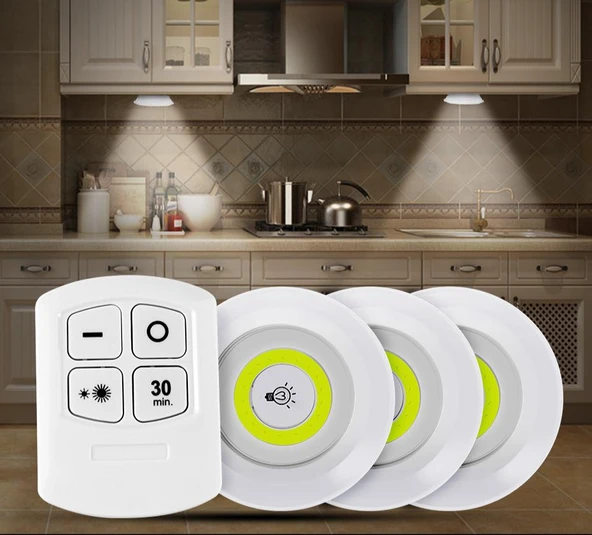 Uzaktan Kumandalı Yapışkanlı Kablosuz Pilli LED 3’lü (5358) ürün görseli 1