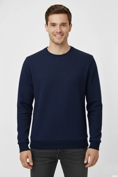 Erkek Sıfır Yaka Kazak Petek Örgü Klasik Kalıp 7002 BGL-ST04928 - Resim 4