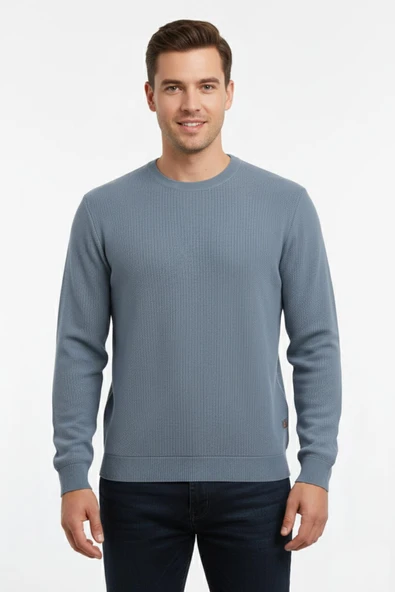 Erkek Sıfır Yaka Kazak Petek Örgü Klasik Kalıp 7002 BGL-ST04928 - Resim 5