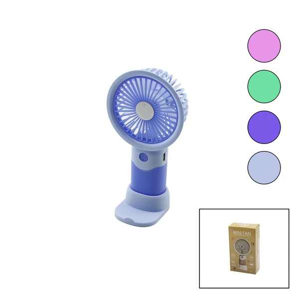 USB ŞARJLI MİNİ EL FANI ÇAP:8.4 - Y:16CM SABİT BAŞLIK 3-KADEME HIZT ELEFONLUKLU MASAÜSTÜ AYAK VANTİLATÖR (5358) ürün görseli 1