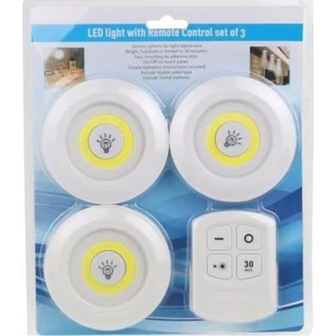 Uzaktan Kumandalı Yapışkanlı Kablosuz Pilli LED 3’lü (5358) - Resim 2