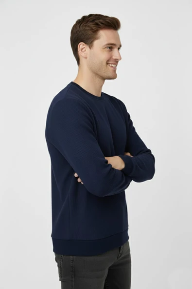 Erkek Sıfır Yaka Kazak Petek Örgü Klasik Kalıp 7002 BGL-ST04928 - Resim 11