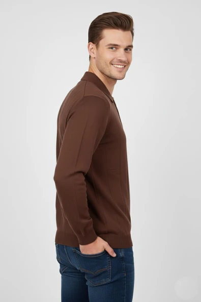 Erkek Polo Yaka Fermuarlı Triko Kazak Regular Fit  7019 BGL-ST04922 - Resim 12