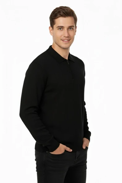 Erkek Polo Yaka Fermuarlı Triko Kazak Regular Fit  7019 BGL-ST04922 - Resim 10