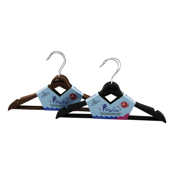 3PCS  PLASTİK ÇOCUK ELBİSE ASKISI  METAL BAŞLIKLI (5358) ürün görseli 1