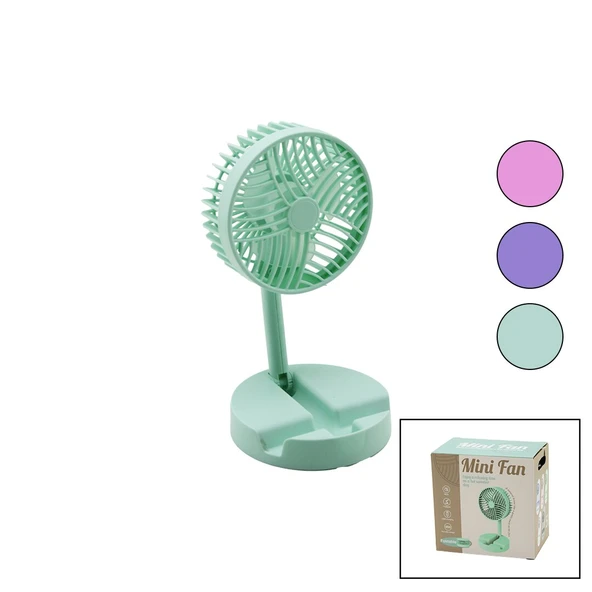 MİNİ FAN W-1630-A SDR-B07 M.ÜSTÜ VANTİLATÖR USB ŞARJLI KATLANIR FAN=12.5CM - AYAK=12.5CM 180 DERECE AYARLI TELEFONLUKLU (5358) ürün görseli 1