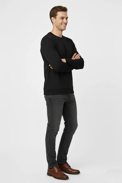 Erkek Sıfır Yaka Kazak Petek Örgü Klasik Kalıp 6635 BGL-ST04929 - Resim 8