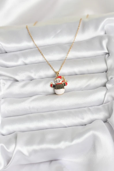 316L Çelik Zincir Gold Renk Kardan Adam Figürlü Yılbaşı Temalı Kadın Ke - Resim 2