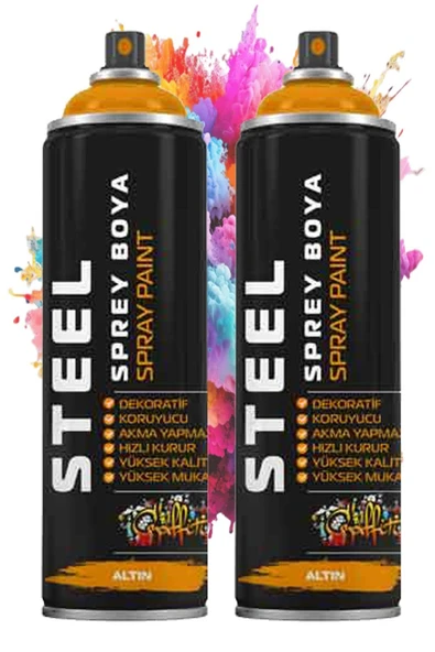 Altın Sarı Gold Sprey Boya 200 ml 2 Adet Hızlı Kuruyan Profesyonel Ahşap Plastik Demir Metal Cam Porselen Duvar Renkli ürün görseli