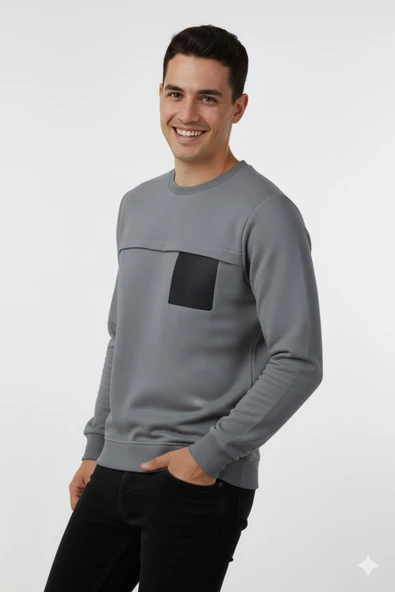 Erkek Mevsimlik Sıfır Yaka Sweatshirt BGL-ST04864 - Resim 7