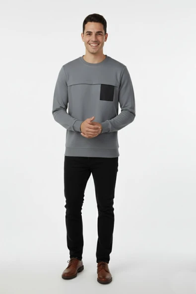 Erkek Mevsimlik Sıfır Yaka Sweatshirt BGL-ST04864 - Resim 2