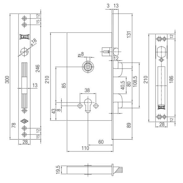 Kale Champion Kancalı Çelik Kapı Gömme Kilidi - Resim 2