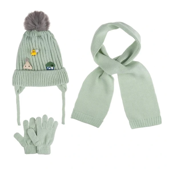 Kitti Bebe Kız Atkı Bere Eldiven Takım (1-4 Yaş) K24160-03 Mint ürün görseli