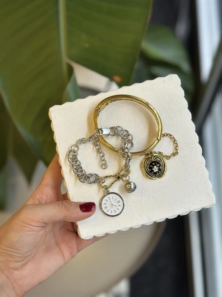 2'li Zincirli Saat Bileklik - ÇOK RENKLİ ürün görseli 1