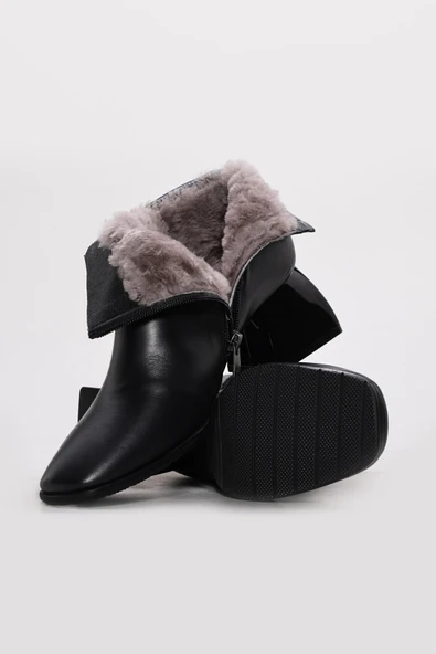 Hakiki Deri Kürklü  Kadın Kalın Topuklu Bot 264KZA854 - Resim 3
