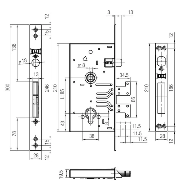 Kale Champion Kancalı Çelik Kapı Gömme Kilidi - Resim 2