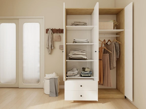 4 Kapaklı 2 Çekmeceli Gardırop Lefkasmeşe-Byz - Resim 3