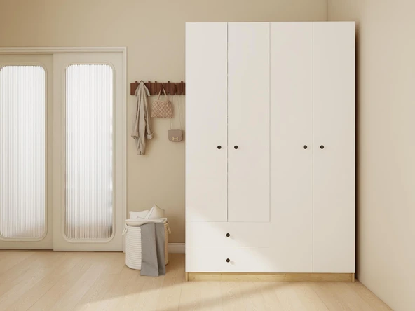 4 Kapaklı 2 Çekmeceli Gardırop Lefkasmeşe-Byz ürün görseli 1