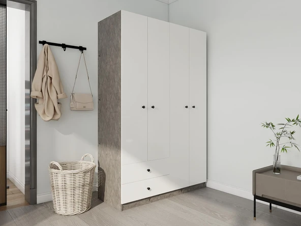 4 Kapaklı 2 Çekmeceli Gardırop Hanoibeyaz - Resim 2