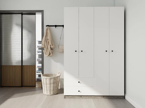 4 Kapaklı 2 Çekmeceli Gardırop Hanoibeyaz ürün görseli 1