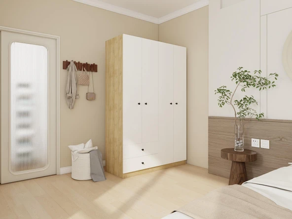 4 Kapaklı 2 Çekmeceli Gardırop Lefkasmeşe-Byz - Resim 2