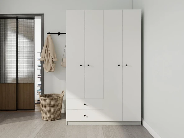 4 Kapaklı 2 Çekmeceli Gardırop Külgri-Beyaz ürün görseli 1