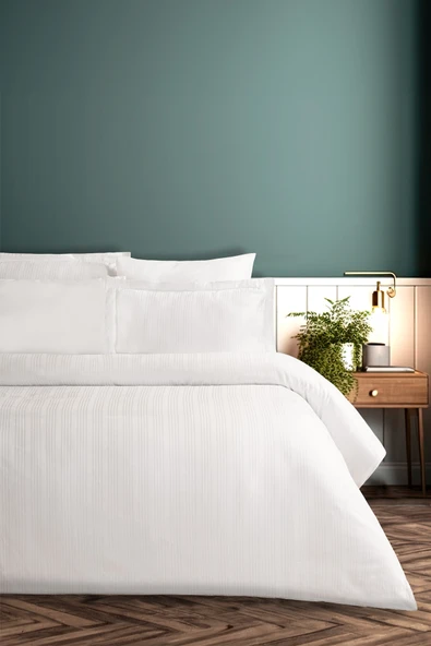 Pierre Cardin Çizgili Saten Nevresim Takımı Çift Kişilik Voyage Beyaz - Resim 2