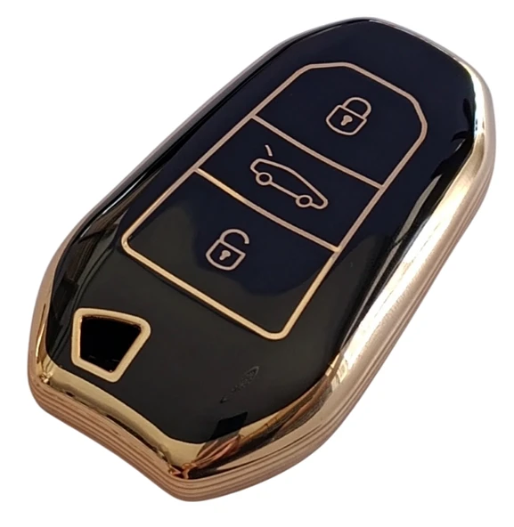 Proace Rifter Berlingo Combo DS Uyumlu Smart Kumanda Anahtar Kılıfı Oto Anahtarlık Siyah Gold - Resim 3