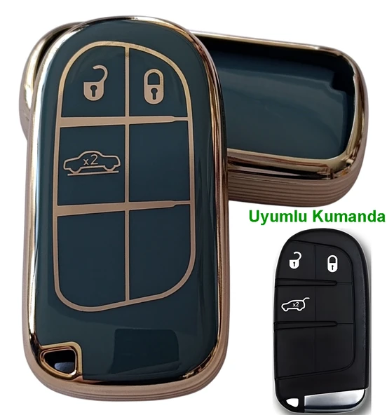 Egea Cross 500 Jeep Dodge Chrysler Uyumlu Smart Kumanda Anahtar Kılıfı Oto Anahtarlık Turkuaz Gold ürün görseli 1