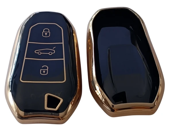 Proace Rifter Berlingo Combo DS Uyumlu Smart Kumanda Anahtar Kılıfı Oto Anahtarlık Siyah Gold - Resim 2