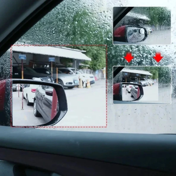 4 Parça Yan Aynalar ve Yan Camlar İçin Araç Ayna Yağmur Kaydırıcı ve Cam Buğu Önleyici Film Seti (5365) - Resim 3