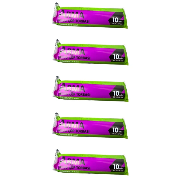 Arma Jumbo Boy 90 Lt. Mavi Çöp Torbası Poşeti - 80 x 110 Cm / 10 Adetlik 5 Rulo ürün görseli 1