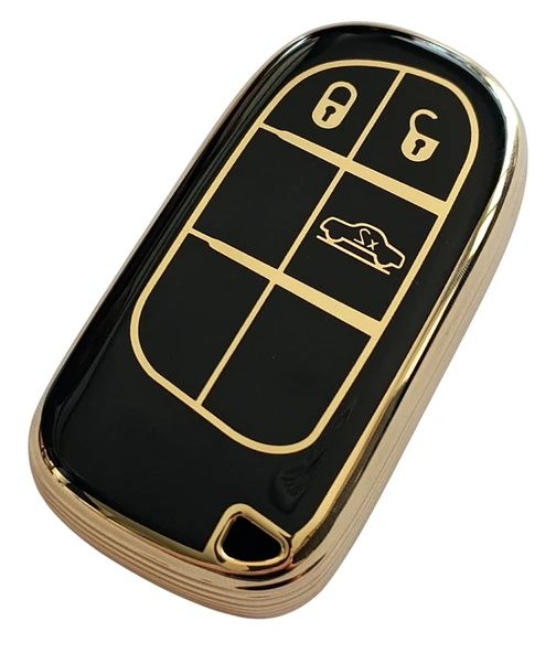 Egea Cross 500 Jeep Dodge Chrysler Uyumlu Smart Kumanda Anahtar Kılıfı Oto Anahtarlık Siyah Gold - Resim 3
