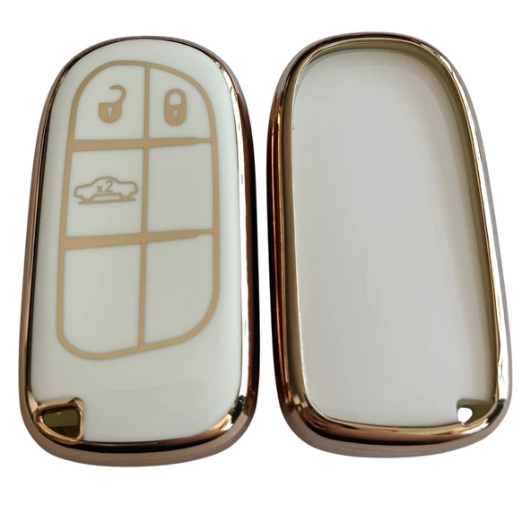 Egea Cross 500 Jeep Dodge Chrysler Uyumlu Smart Kumanda Anahtar Kılıfı Oto Anahtarlık Beyaz Gold - Resim 3