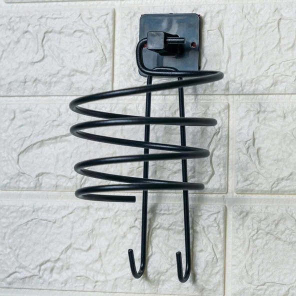 Kendiliğinden Yapışkanlı Siyah Paslanmaz Metal Fön Makinesi Askısı Saç Kurutma Makinesi Tutacağı (5365) ürün görseli