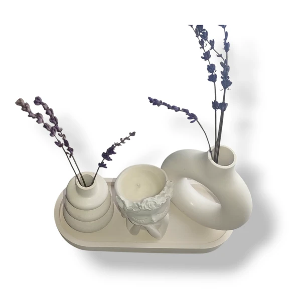 4lü set Dalgalı ve yuvarlak vazo çiçekçi kız kokulu mum - Resim 2