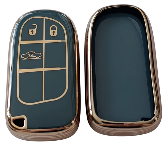 Egea Cross 500 Jeep Dodge Chrysler Uyumlu Smart Kumanda Anahtar Kılıfı Oto Anahtarlık Turkuaz Gold - Resim 3