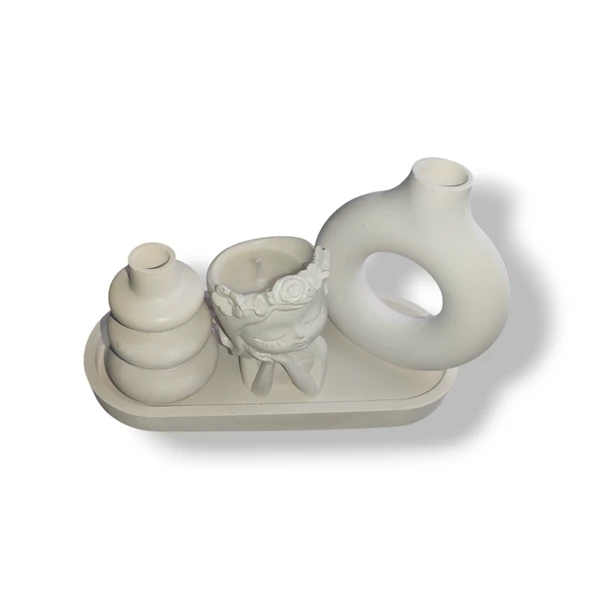 4lü set Dalgalı ve yuvarlak vazo çiçekçi kız kokulu mum - Resim 3