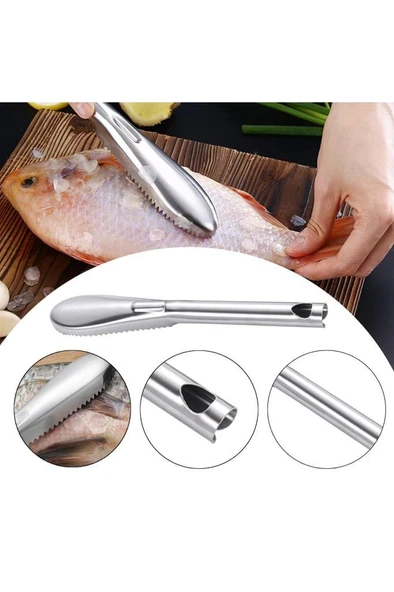 Balık Pulu Temizleyici Soyucu Kolay Balık Pul Derisi Temizleme Soyma Fırçası Bıçağı Çelik 23x3.5 cm - Resim 4