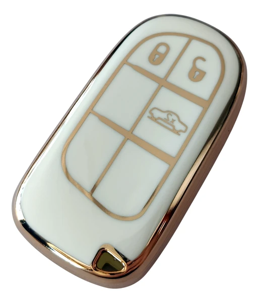 Egea Cross 500 Jeep Dodge Chrysler Uyumlu Smart Kumanda Anahtar Kılıfı Oto Anahtarlık Beyaz Gold - Resim 2