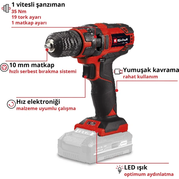 Akülü Vidalama TC-CD 18/35 Li-Solo Power X-Change (Li-Ion, 18 V, 550 dak.-1, 35 Nm, 10 mm mandren, akü ve şarj cihazı dahil değildir) - 4513927 - Resim 3