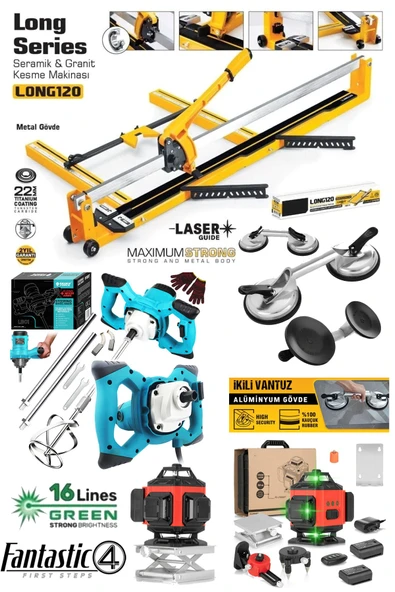 Fantastic 4'lü Set 120cm Seramik Fayans Kesme Mak + 2'li Vantuz + Boya Karıştırıcı + 16 Satır Lazer - Resim 2