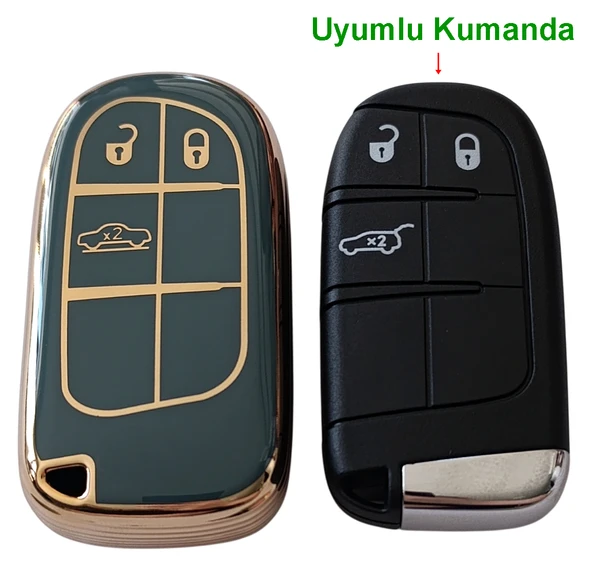 Egea Cross 500 Jeep Dodge Chrysler Uyumlu Smart Kumanda Anahtar Kılıfı Oto Anahtarlık Turkuaz Gold - Resim 4
