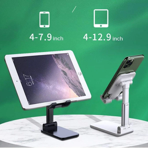 Masaüstü Telefon Tutucu Tablet Standı 2 Kademeli Katlanır Uzunluk Ayarlı - Resim 2