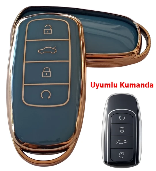 Chery Tiggo 7 Tiggo 8 Omoda 5 Uyumlu Smart Kumanda Anahtar Kılıfı Oto Anahtarlık Turkuaz Gold ürün görseli 1