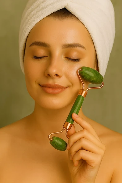 Yeşim Taşı Doğal Taş Yüz Roller –  Cilt Masaj Aleti | Lenf Drenajı, Sıkılaştırma ve Parlaklık Etkisi ürün görseli