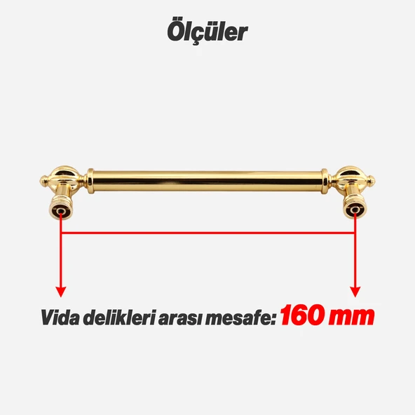 Mobilya Çekmece Mutfak Dolabı Dolap Kapak Kulpları Kulb Kulpu Metal Gold Altın Kulp 160 mm - Resim 3