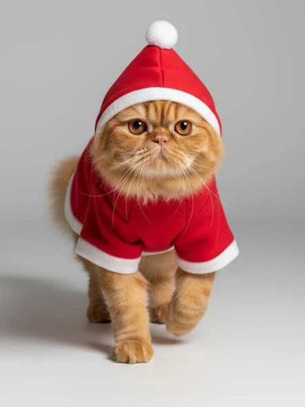 Yılbaşı Ağacı Kırmızı Polar Kedi Kıyafeti | Kapüşonlu Noel Kedi Sweatshirt | Küçük Irklar İçin - Resim 2