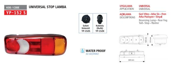 Renault Truck Stop Lambası Renault Valeo Tip Kablolu Takım - Yuceplast Yp-152 K ürün görseli